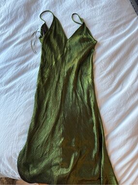 Zara Olive Green Satin Slip midi Dress